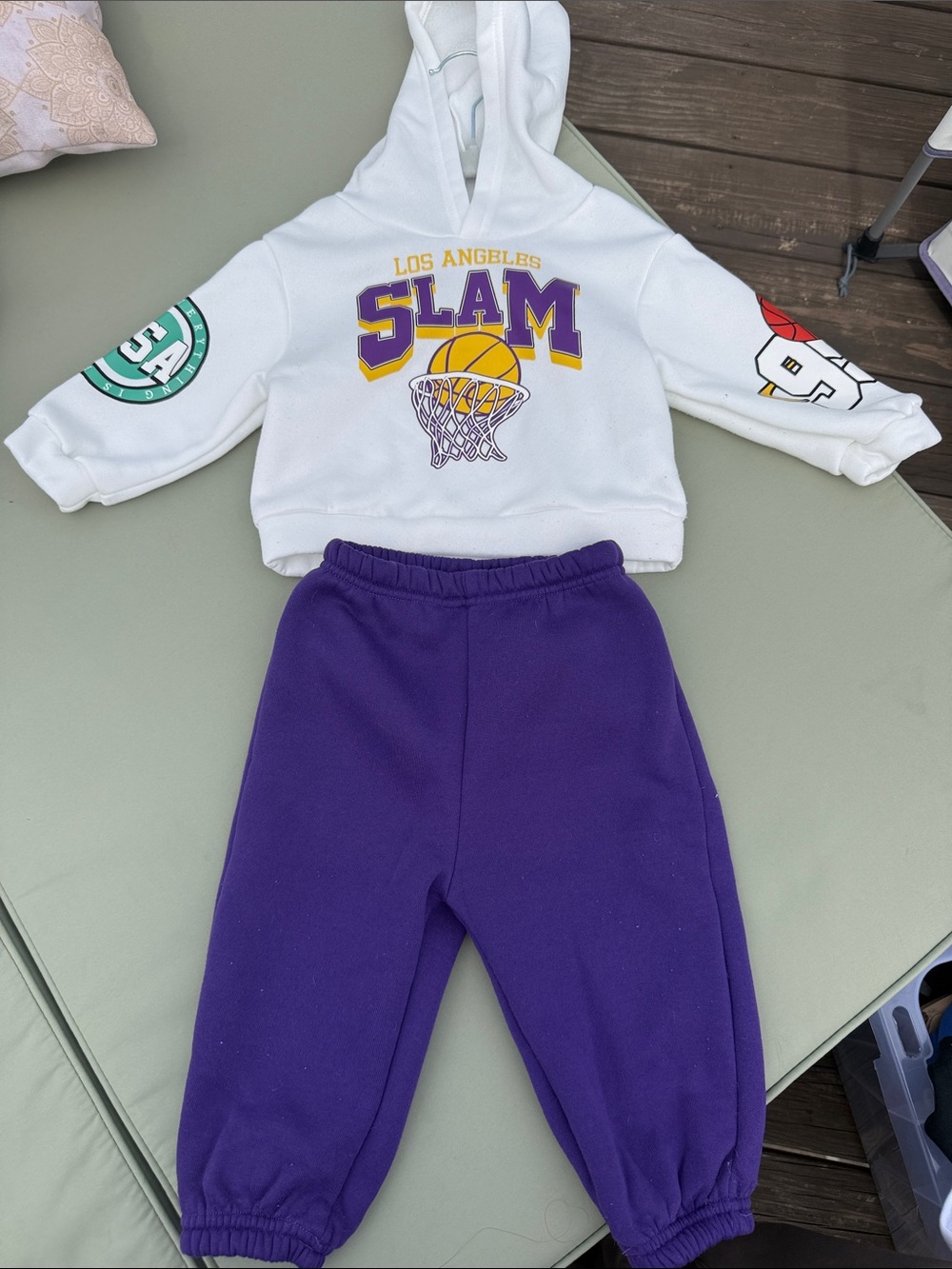 SHEIN White Hoodie & Purple Jogger Set